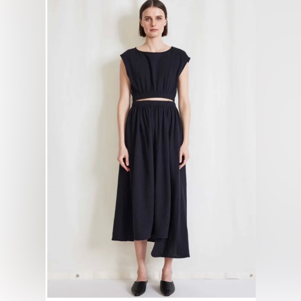 NEW $395 APIECE APART Black Marietta Cap Sleeve Cutout Organic Midi Dress Sz XL